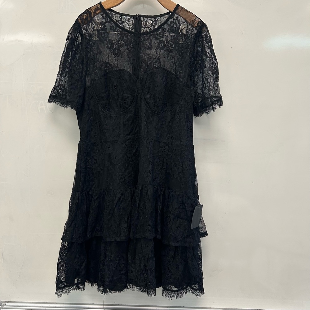 Lulus Sultry Essence black lace tiered bustier midi dress NWT XL - Picture 4 of 10